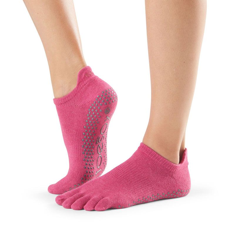 Toesox® Full Toe Lowrise Raspberry | Chaussette antidérapante pilates | toesox