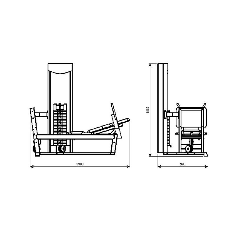 Dimensions en utilisation de la presse mixte à charge latérale 120 kg DESIGN KINEXO® Dimensions en utilisation de la presse mixte à charge latérale 120 kg DESIGN KINEXO®