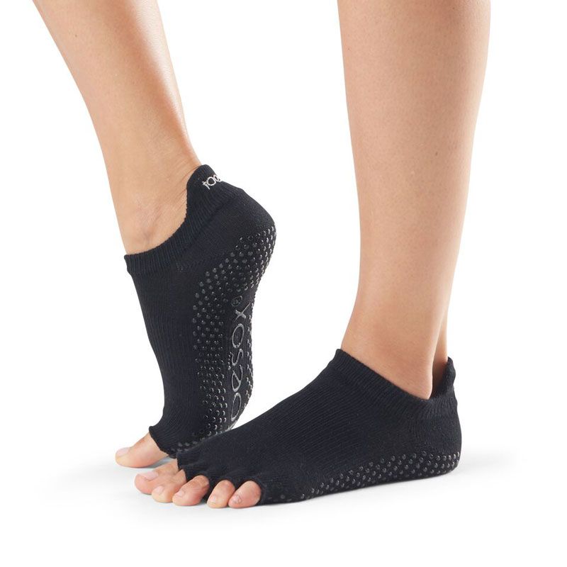 Chaussettes antidérapantes Pilates Toesox® Half Toe Lowrise noir | Chaussettes toesox