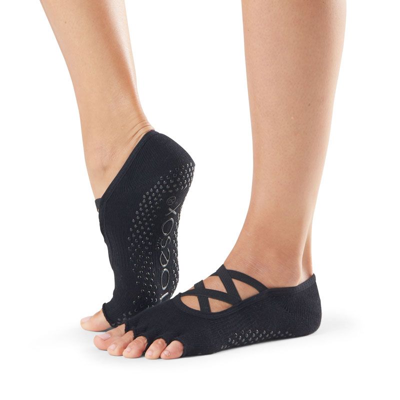 Chaussettes Pilates Toesox® Half Toe Elle Noir | Chaussettes antidérapantes Pilates