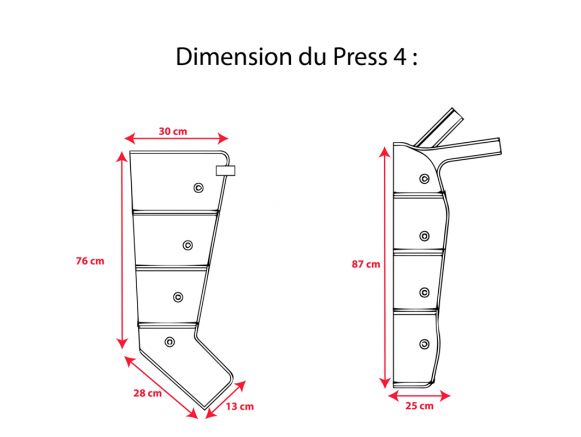 Dimension des bottes de pressothérapie PRESS 4 Winelec® Dimension des bottes de pressothérapie PRESS 4 Winelec®