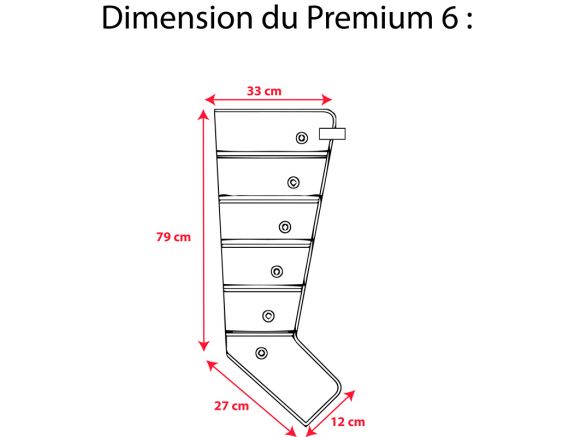 Dimension bottes de Pressothérapie PREMIUM 6 Winelec® Dimension bottes de Pressothérapie PREMIUM 6 Winelec®