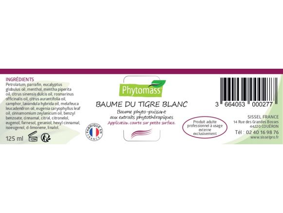 Étiquette composition du baume du tigre blanc Phytomass® Étiquette composition du baume du tigre blanc Phytomass®
