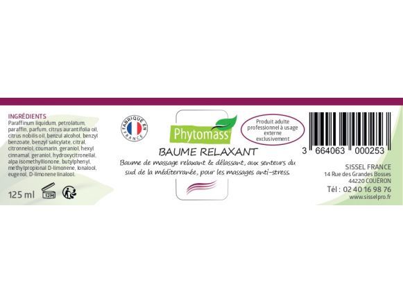 Étiquette composition du baume relaxant Phytomass® Étiquette composition du baume relaxant Phytomass®