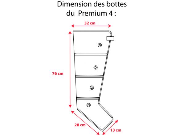 Dimension des bottes de pressothérapie PREMIUM 4 Winelec® Dimension des bottes de pressothérapie PREMIUM 4 Winelec®