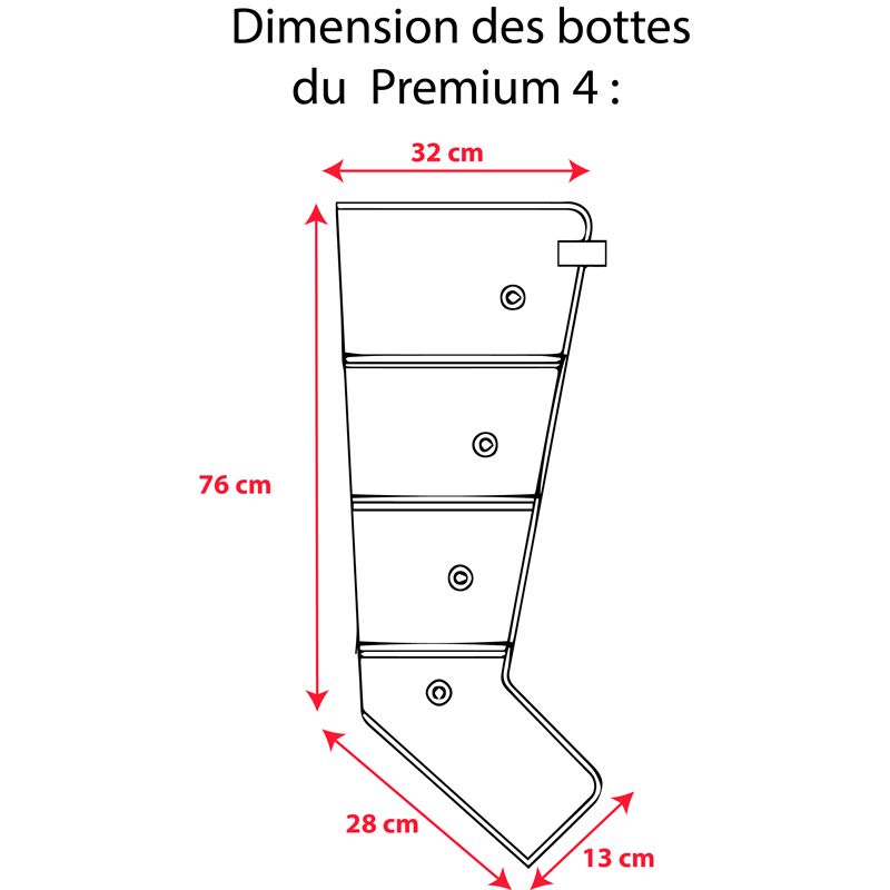 Schéma des dimensions des bottes de pressothérapie PREMIUM 4 Winelec® Schéma des dimensions des bottes de pressothérapie PREMIUM 4 Winelec®