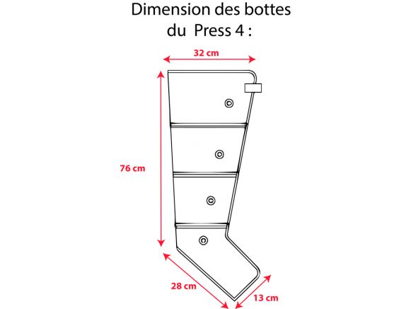 Dimension des bottes de pressothérapie PRESS 4 Winelec® Dimension des bottes de pressothérapie PRESS 4 Winelec®