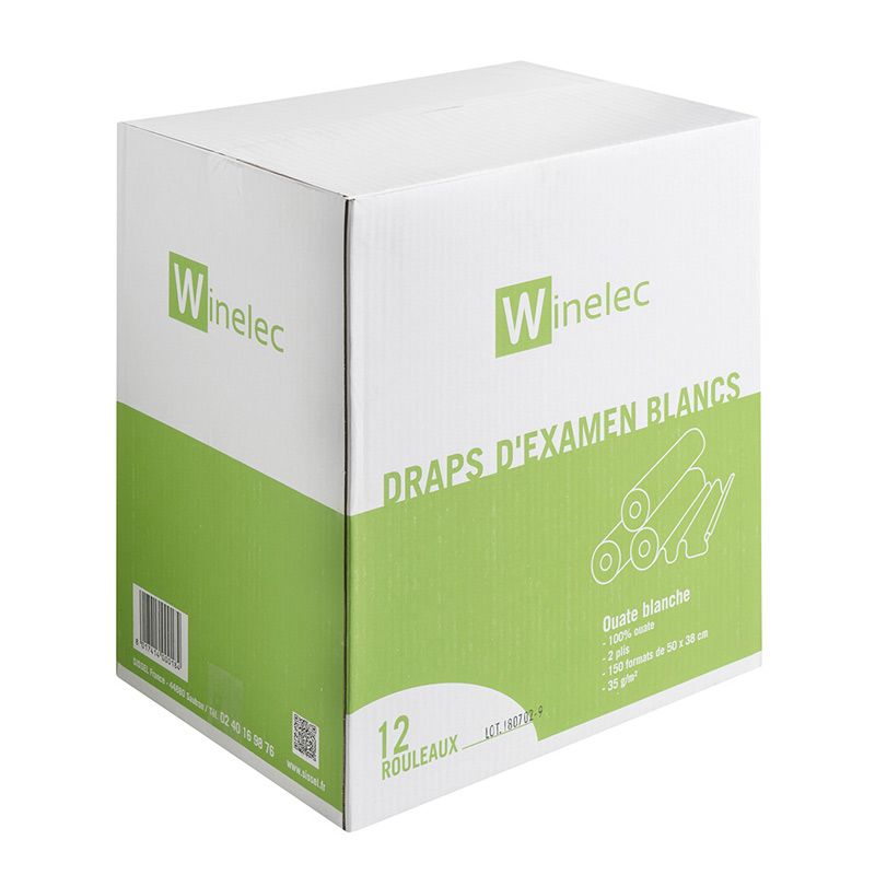 Emballage drap papier d'examen Winelec® 50 x 38 cm, carton de 12 rouleaux